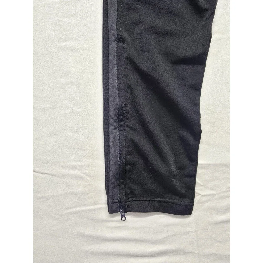 Adidas Track Pants Mens M Black Polyester Stretch Tapered 3 Strips Fleece